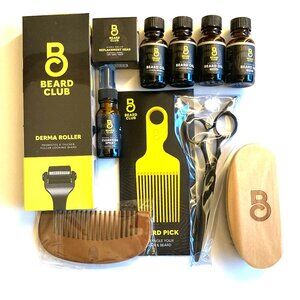 Bundle of Beard Club products, Brush Kit, Oils, and Derma Roller, all new